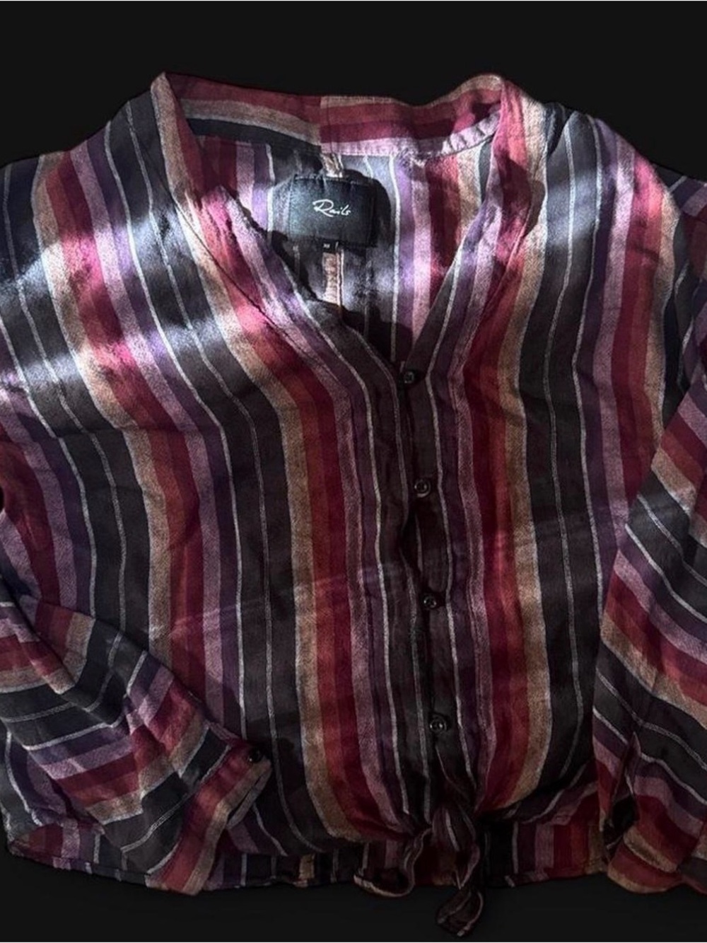 Rails Women's Size XS Solane Brava Stripe Knot Front Long Sleeve Cropped Blouse